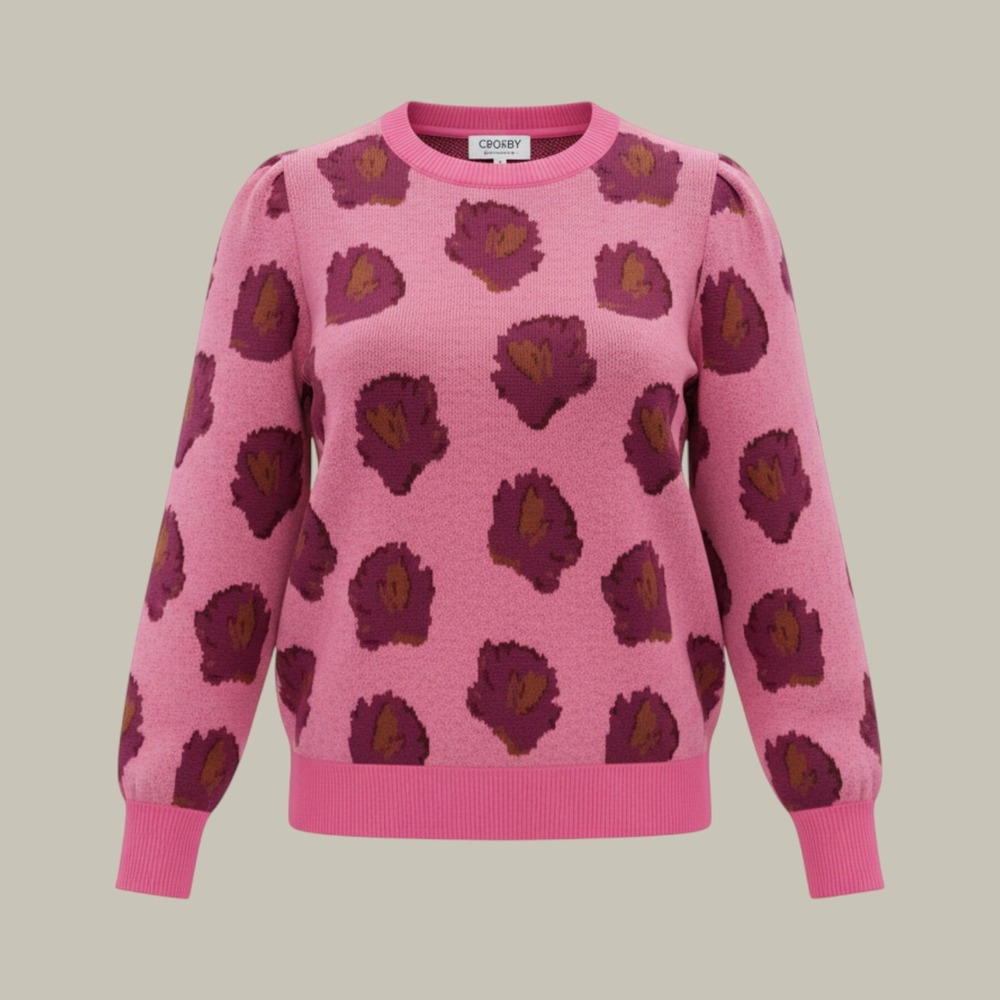Crosby by Mollie Burch Pink Abstract Floral Puff Sleeve Knit Sweater Small